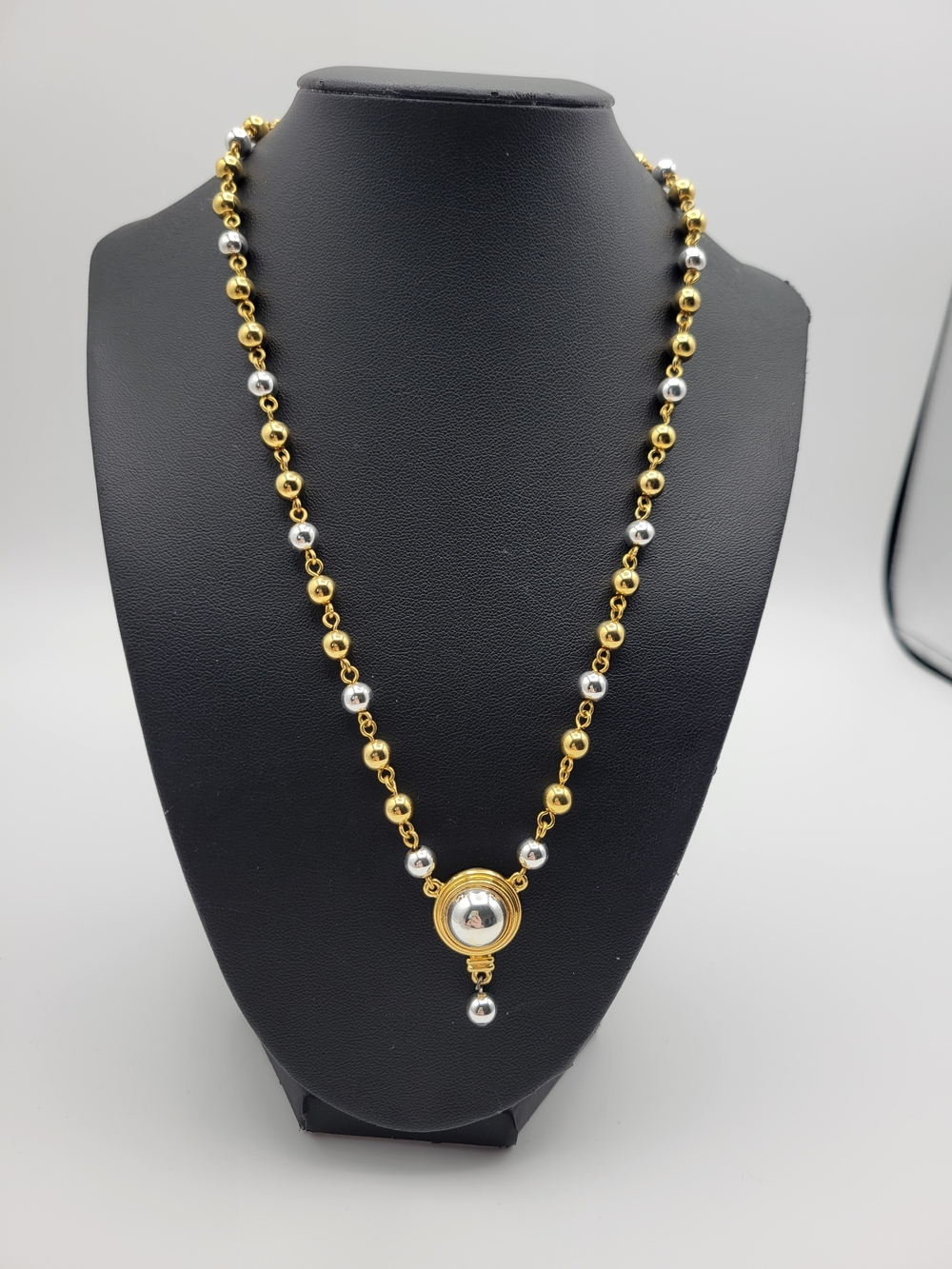 Vintage LCI Liz Claiborne Gold Silver Tone Beaded Chain Necklace
